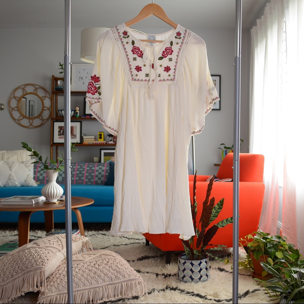 Blue Rain Embellished Peasant Dress